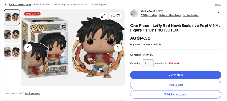 eBay: One Piece – Luffy Red Hawk Exclusive Pop! VINYL Figure + POP PROTECTOR – $14.50